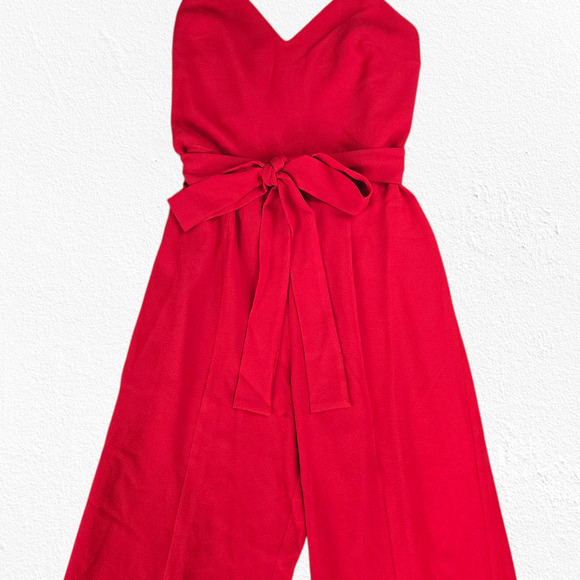 Dress the Population Red Rouge Stevie V Neck Wide Leg Belt Jumpsuit Size Medium - Picture 11 of 15